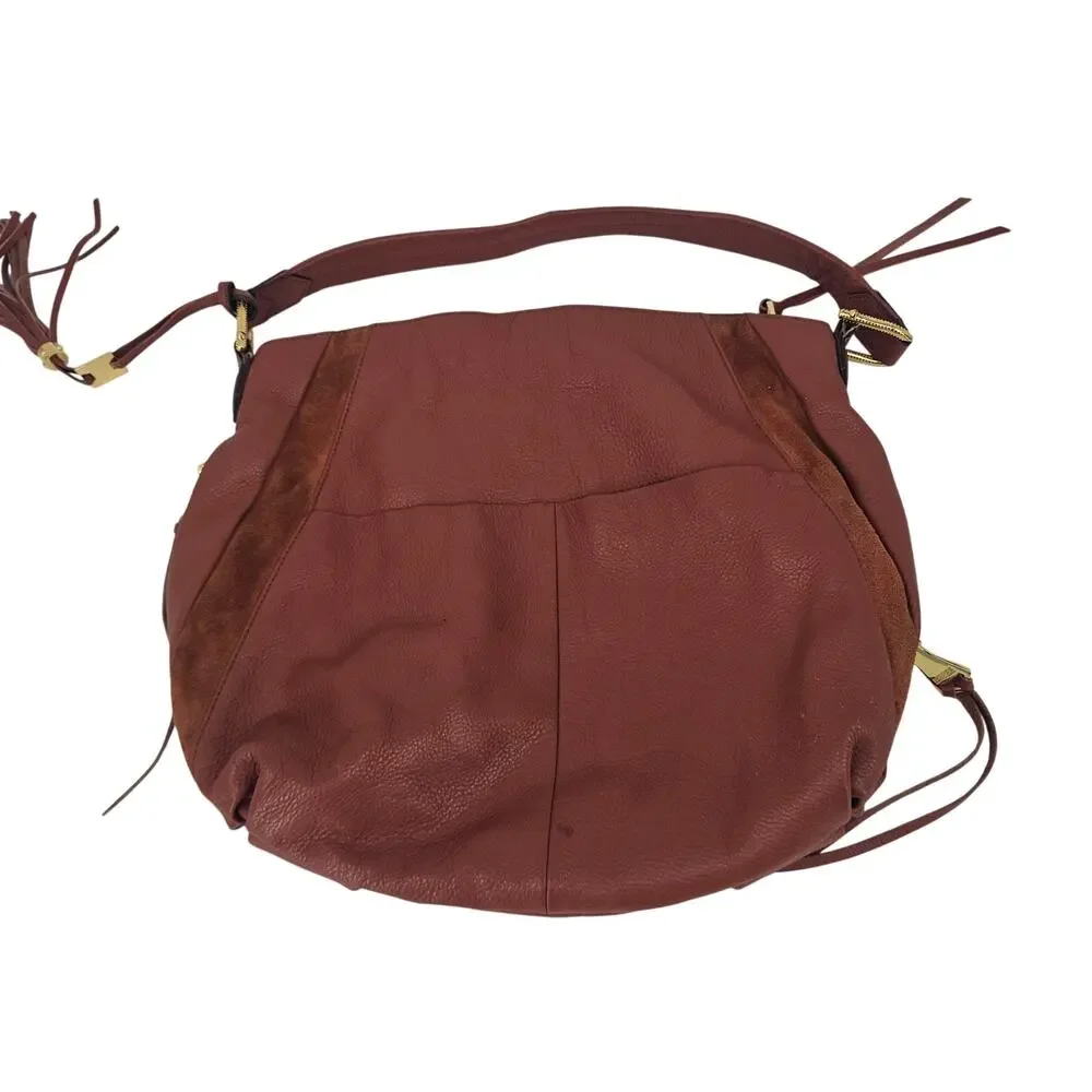 Aimee Kestenberg Tuscany Brown Slouchy Pebbled Leather Suede Hobo Bag Boho